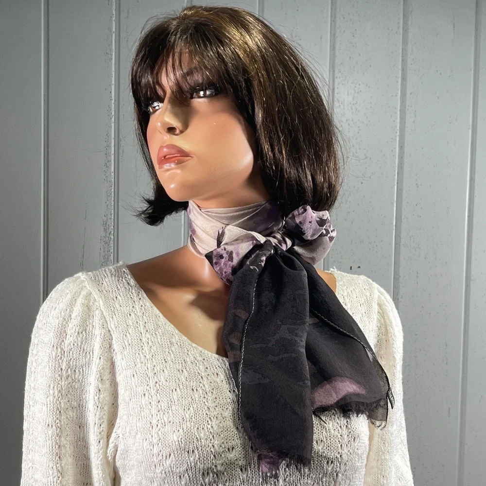 Talbots Women’s Black & Purple 100% Silk Scarf